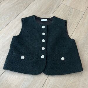 Lovers and friends black tweed vest with Crystal buttons!